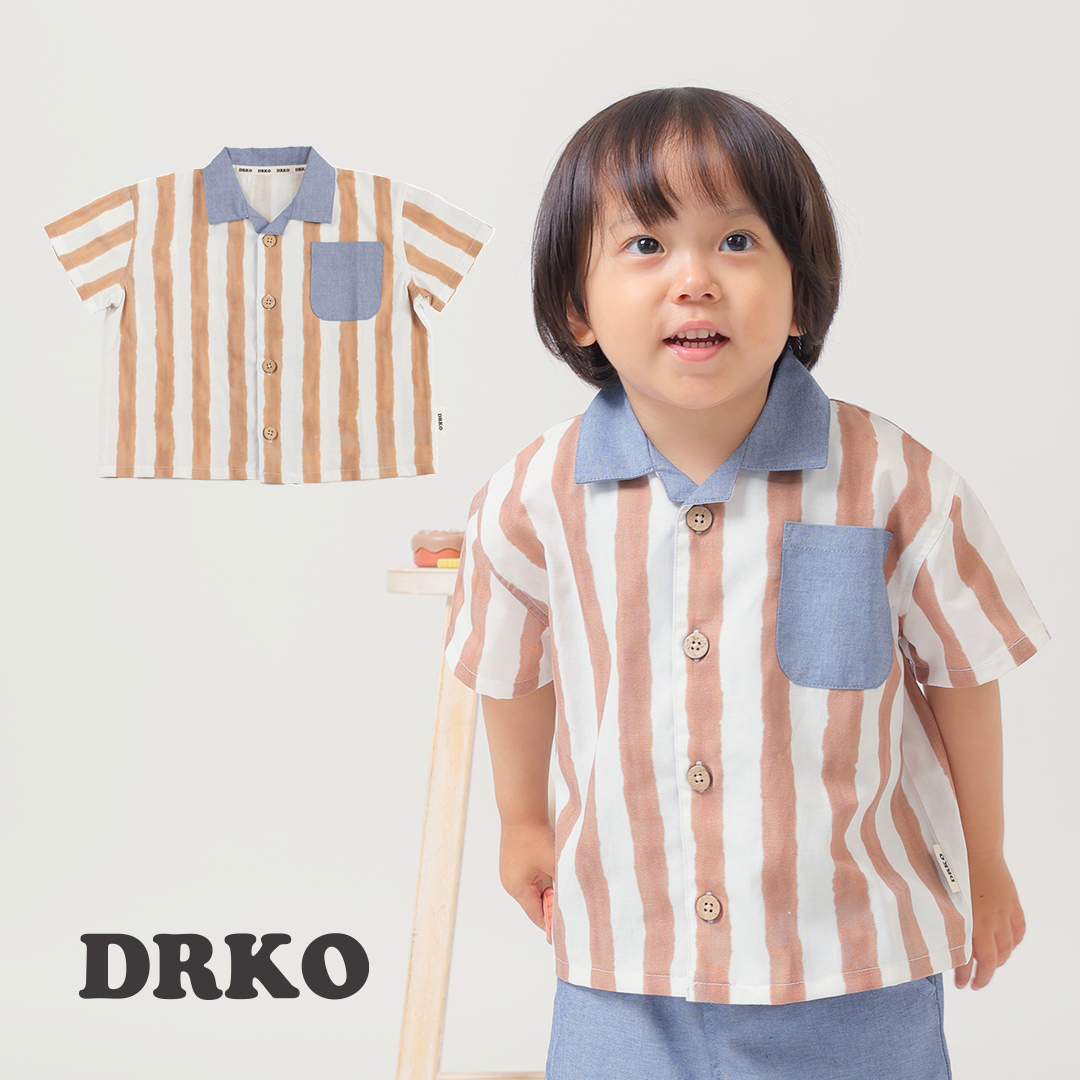 【DRKO】ストライプ オープン半袖シャツ [631238]